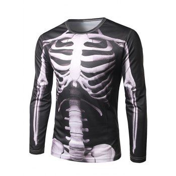 

Gothic T Shirt Skeleton 3D Print T-shirt Long Sleeve Stitching Casual Tee, Black