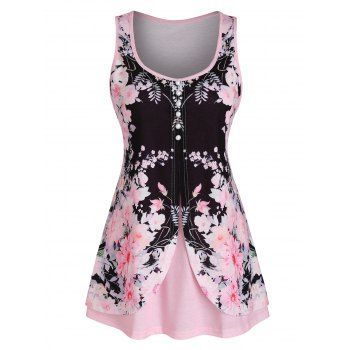 

Cottagecore Flower Print Tank Top Overlap Mock Button Summer Tank Top, Light pink