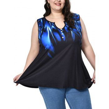 

Plus Size Tank Top Casual Tank Top Printed Mock Button Notched Summer Top, Black