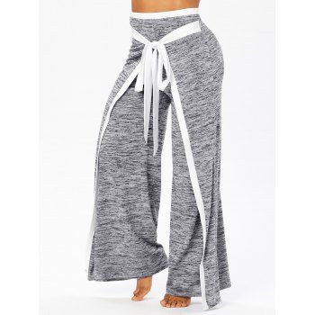 

Sport Pants Space Dye Print Contrast Bowknot Elastic Waist Casual Wide Leg Pants, Gray