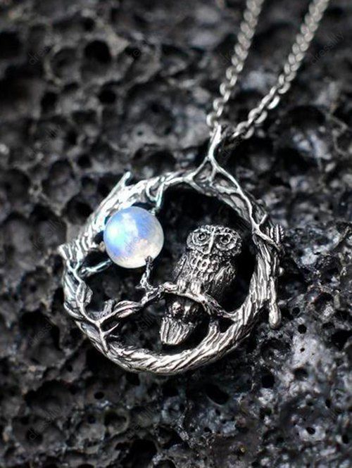 Collier Vintage Gothique en Forme de Hibou Géométrique - Argent 