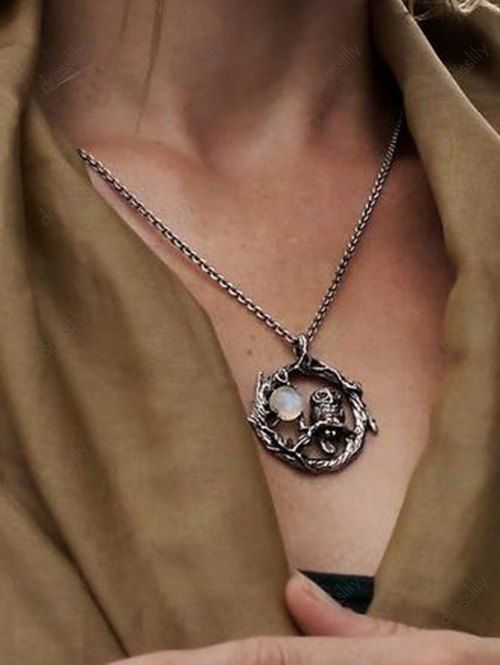 Collier Vintage Gothique en Forme de Hibou Géométrique - Argent 