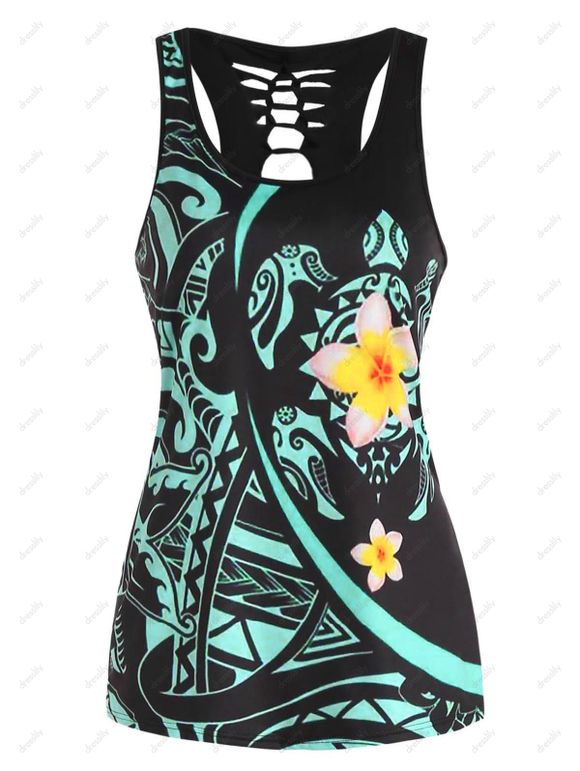 Ensemble de Débardeur à Imprimé Tribal Fleur et de Legging à Taille Haute Deux Pièces - Vert M