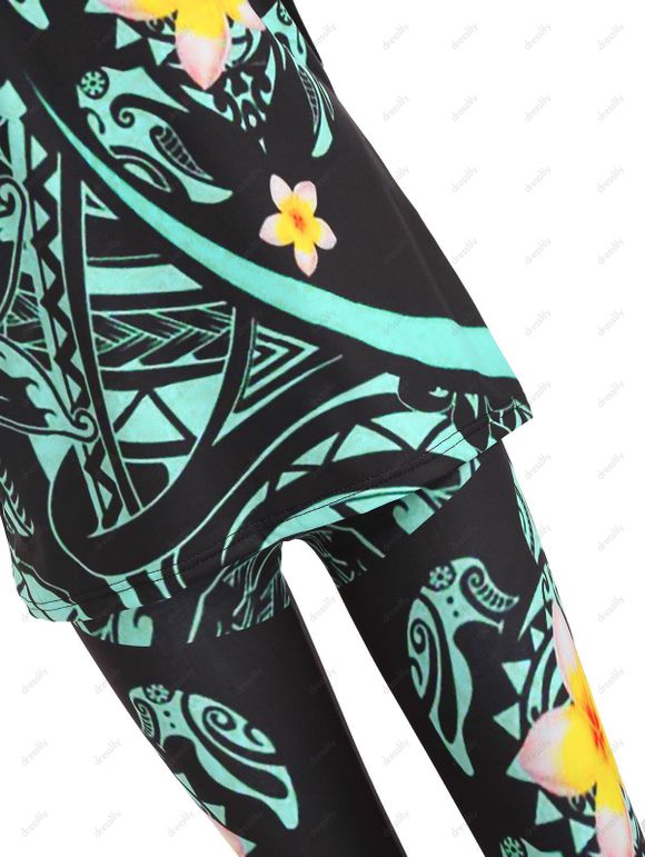 Ensemble de Débardeur à Imprimé Tribal Fleur et de Legging à Taille Haute Deux Pièces - Vert M