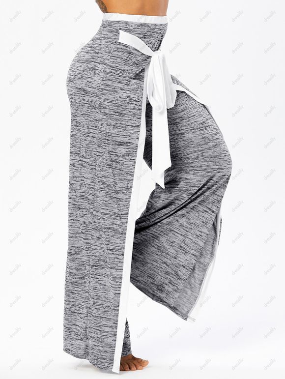 Pantalon de Sport Décontracté Contrasté Chiné Imprimé à Taille Elastique avec Nœud Papillon - Gris S