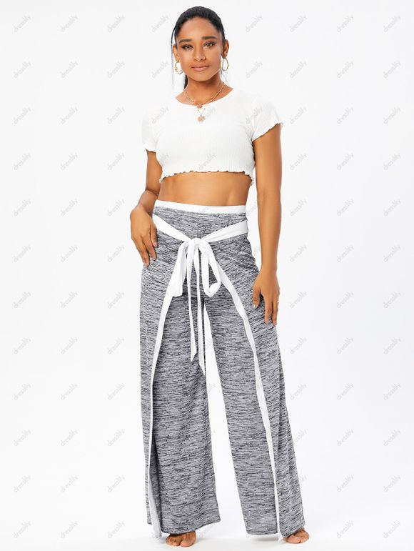 Pantalon de Sport Décontracté Contrasté Chiné Imprimé à Taille Elastique avec Nœud Papillon - Gris S