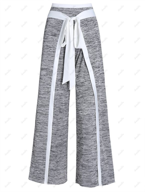 Pantalon de Sport Décontracté Contrasté Chiné Imprimé à Taille Elastique avec Nœud Papillon - Gris S