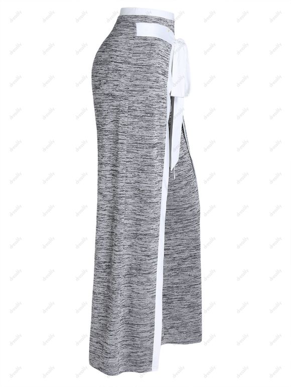 Pantalon de Sport Décontracté Contrasté Chiné Imprimé à Taille Elastique avec Nœud Papillon - Gris S