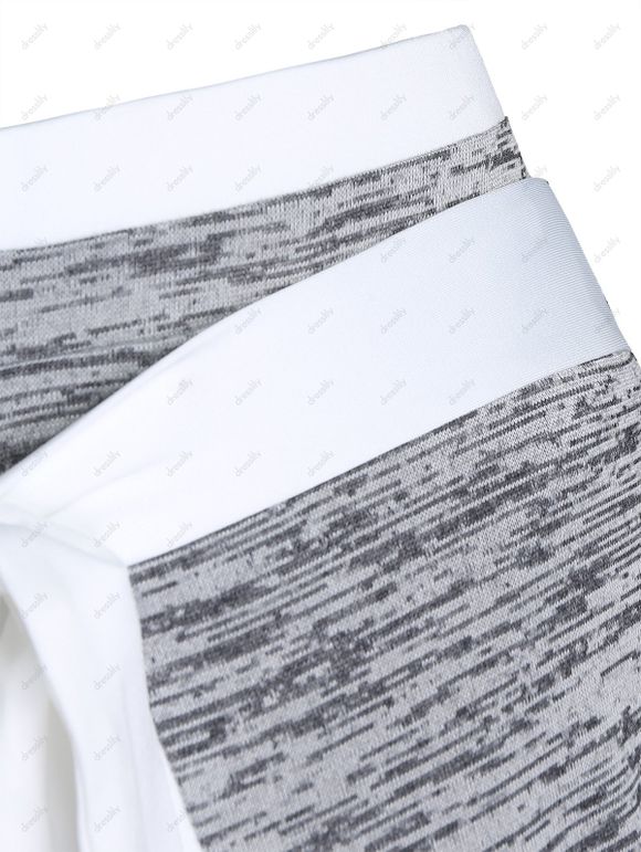 Pantalon de Sport Décontracté Contrasté Chiné Imprimé à Taille Elastique avec Nœud Papillon - Gris S