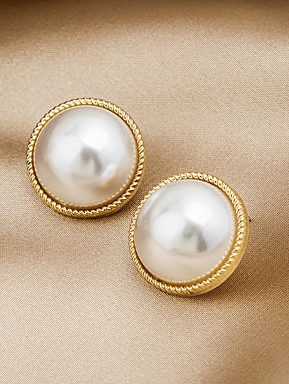 Boucles D'Oreilles en Alliage Motif Baroque et Perle Fantaisie Style Vintage - Blanc 