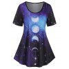 Ensemble T-shirt à Imprimé Éclipses de Lune et Galaxie 3D et Legging Corsaire - Bleu profond S