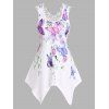 Butterfly Flower Print Lace Insert Asymmetric Tank Top And High Waist Capri Leggings Summer Outfit - WHITE S