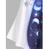 Legging Corsaire et T-shirt D'Eté Lune Soleil et Galaxie en Blocs de Couleurs - Bleu profond S