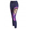Ethnic Outfit Peacock Feather Cow Print Tank Top and Elastic High Waist Skinny Leggings Casual Sports Set - PURPLE XL