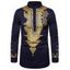 Chemise Décontractée Ethnique Motif de Bronze Manches Longues à Col Debout - Cadetblue XL