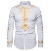 Chemise Décontractée Vintage Boutonnée Contrastée Manches Longues à Col Debout - Blanc XXL
