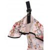 Robe Courte Trapèze à Imprimé Florale à Volants à Épaules Nues en Ligne A à Taille Haute - Rose clair XXL