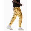 Pantalon de Soirée Métallisé Brillant Imprimé Taille à Cordon - d'or XL