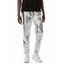 Pantalon de Soirée Métallisé Brillant Imprimé Taille à Cordon - Argent L