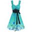 Casual Dress Butterfly Print Floral Lace Panel Empire Waist Belted Ruched Mock Button A Line Mini Dress - LIGHT GREEN XXL