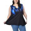 Plus Size Tank Top Casual Tank Top Printed Mock Button Notched Summer Top - BLACK 3XL
