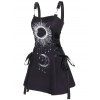 Celestial Sun Moon Print Mini Dress Lace Up A Line Dress D Ring Backless Dress - BLACK XXL
