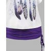 Vacation Feather Sunflower Print Dream Catcher T Shirt and Cinched Cami Top Two Piece Set - PURPLE L