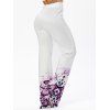 Pantalon Décontracté Long à Imprimé Papillon Jambe Large à Taille Haute Elastique - Blanc L