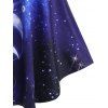 Casual Tank Top Sun Moon Galaxy Print Tank Top Lace Hollow Out Summer Top - DEEP BLUE XL