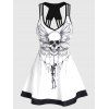 Gothic Tank Top Spider Web Skull Skeleton Print Cut Out Summer Casual Top - WHITE XXL