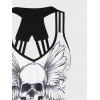 Gothic Tank Top Spider Web Skull Skeleton Print Cut Out Summer Casual Top - WHITE XXL