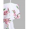 Flower Print T Shirt Cold Shoulder T-shirt Flounce Short Sleeve Summer Tee - WHITE XXXL