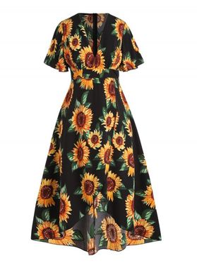 Plus Size & Curve Dress Sunflower Print Dress Plunging Neck Maxi High Low Summer Vacation Dress