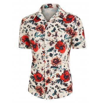 

Vacation Shirt Allover Flower Print Shirt Button Up Short Sleeve Shirt Turndown Collar Summer Shirt, Multicolor