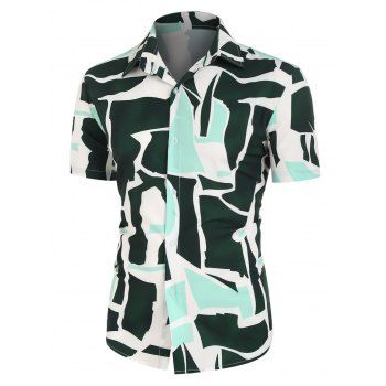 

Vacation Shirt Printed Shirt Contrast Colorblock Short Sleeve Turn Down Collar Button-up Summer Casual Shirt, Green