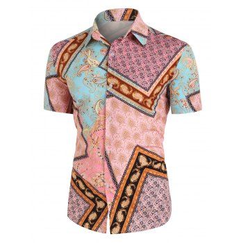 

Vacation Shirt Allover Floral Paisley Patchwork Print Shirt Short Sleeve Summer Shirt, Pink
