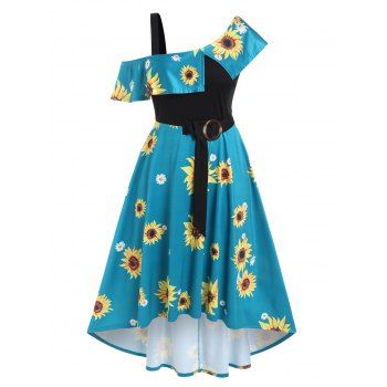 

Plus Size Sundress Allover Dinasour Print Lace Up Crisscross Empire Waist Sleeveless A Line Midi Casual Dress, Deep green