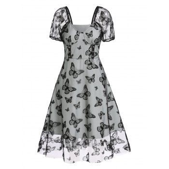 Casual Dress Vivid Butterfly Print Dress Mesh High Waisted Summer A Line Midi Dress