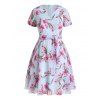Plus Size & Curve Dress Vacation Dress Leaf Floral Print Mesh Belted A Line Midi Dress - LIGHT BLUE 5X