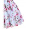 Plus Size & Curve Dress Vacation Dress Leaf Floral Print Mesh Belted A Line Midi Dress - LIGHT BLUE 5X