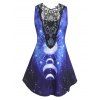 Sun Moon Galaxy Print Lace Hollow Out Tank Top and Capri Leggings Summer Casual Outfit - DEEP BLUE S