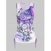 Galaxy Octopus Print Lace Up Dress Boho Dreamcatcher Cinched Tank Top And Butterfly Earrings Summer Outfit - multicolor S