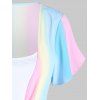 Ombre Rainbow Print Short Sleeve Top Basic Camisole Set And High Waist Lace Applique Capri Leggings Summer Outfit - multicolor S