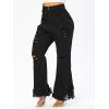 Plus Size Jeans Flare Jeans Frayed Hem Distressed Zipper Fly Solid Color Pockets Casual Denim Pants - BLACK 3XL