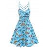 Midi Dress Dinosaur Print Dress Crisscross Lace Up Empire Waisted Casual A Line Dress - LIGHT BLUE XXL