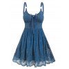 Plus Size Dress Eyelet Flower Embroidery A Line Dress Lace Up O Ring Backless Sleeveless Curve Dress - DEEP BLUE L