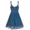 Plus Size Dress Eyelet Flower Embroidery A Line Dress Lace Up O Ring Backless Sleeveless Curve Dress - DEEP BLUE L