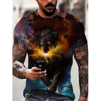 

Galaxy 3D Wolf Print Perforated T-shirt, Multicolor