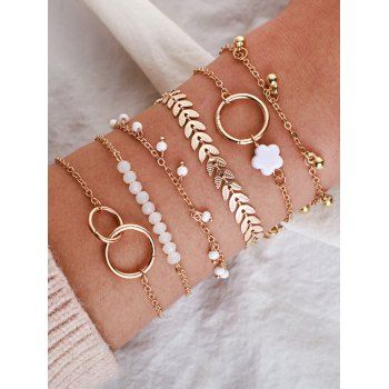 Fashion Women 6 Pcs Bracelets Flower Leaf Geometric Beaded Alloy Trendy Bracelets Set Jewelry Online Golden
