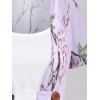 Peach Blossom Print Irregular Blouse and Camisole Set And Butterfly Print Skinny Capri Leggings Summer Outfit - PURPLE S